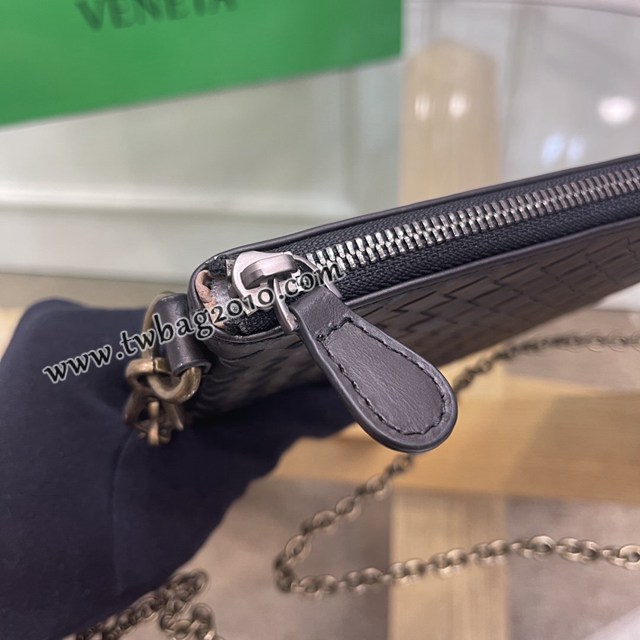 Bottega veneta高端女包 98036黑色 寶緹嘉薄款鏈條包 BV經典款胎牛皮手工編織鏈條女包  gxz1342
